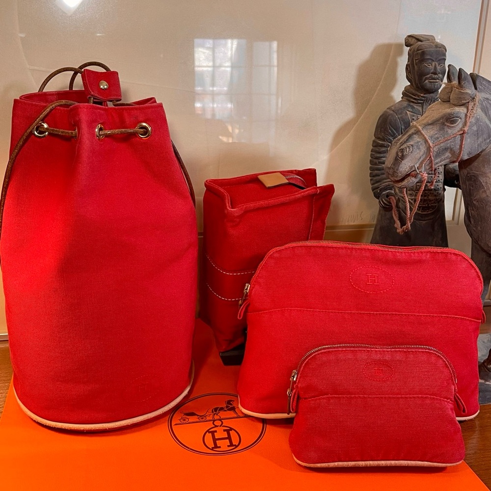Hermes Polochon Mimile Drawstring Backpack & Bolide Pouches. 4 Piece Set - Picture 2 of 2